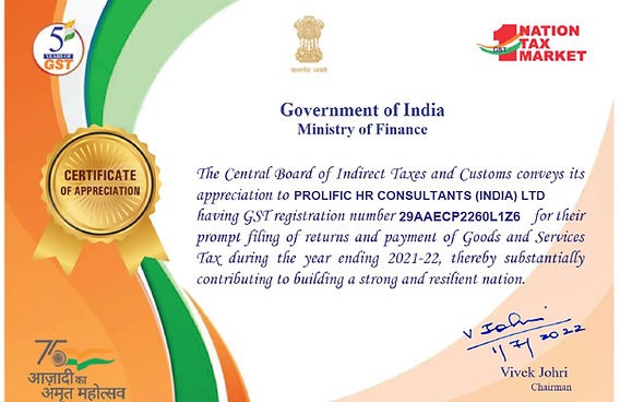 Prolific HR GST Certificate - March 2022