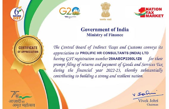 Prolific HR GST Certificate - March 2023