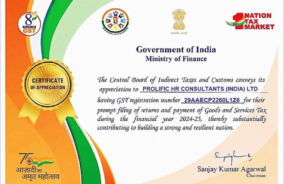 Prolific HR GST Certificate - March 2025